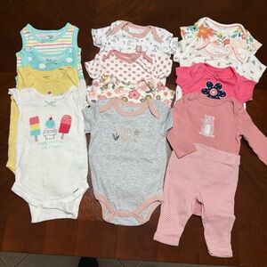 Colorful Baby Bodysuits Collection Bundle of 13 Pieces 0-9 Months
